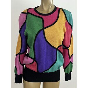 Vintage 80s Antonella Preve Color Block Knit Sweater Women’s M NWT